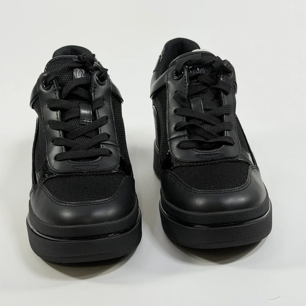 Michael Kors Size-7.5M Womens Emmy Wedge Trainer Leather and Mesh Black